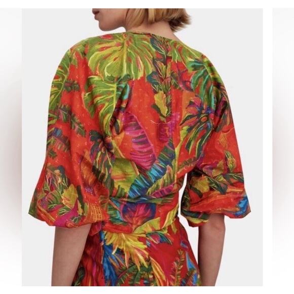 Farm Rio Womens Urgan Jungle Tie-Front Top Size M Colorful Tropical Resort Beach - Picture 7 of 16